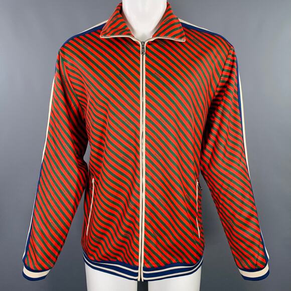 GUCCI Size M Red Green Stretch Polyester Cotton Technical Jersey Jacket - Picture 1 of 10